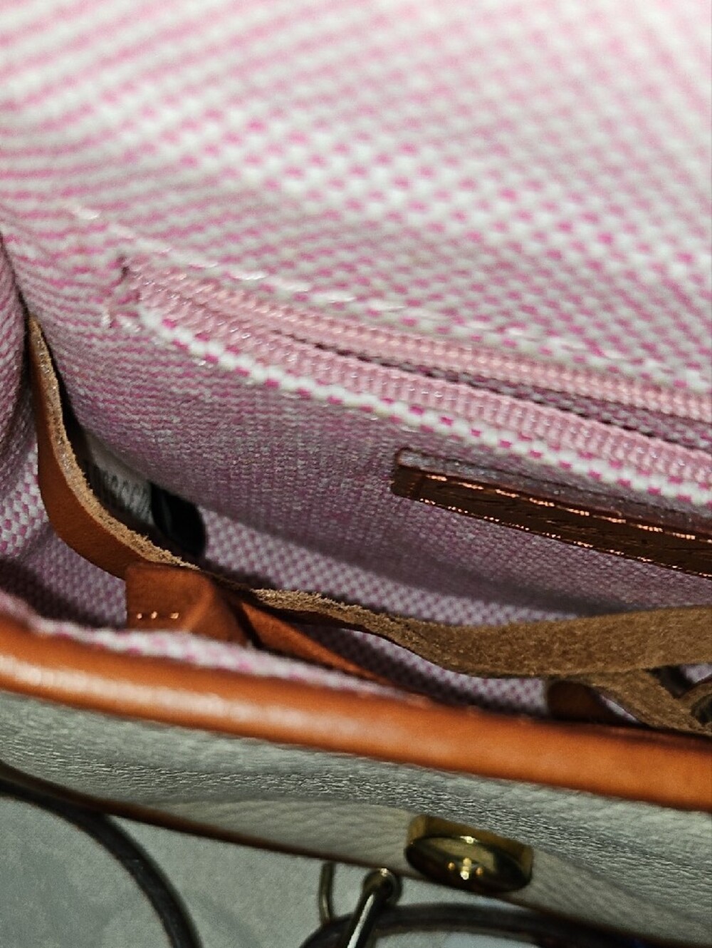 Dooney & Bourke Cream and Brown Leather Duck Crossbody - Picture 6 of 8